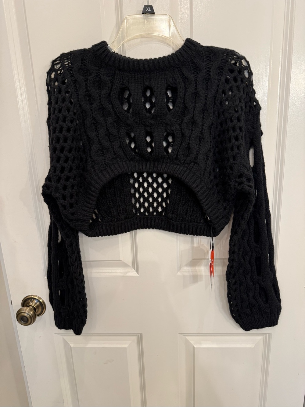 CIDER Black Open Knit Cable Crop Sweater Cutout NWT Size S